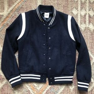 Navy Letterman Jacket w/ Leather, Small